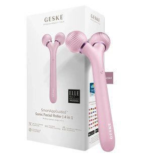 Электронный ультразвуковой ролик для массажа лица GESKE Sonic Facial Roller 4в1 Pink HB0181 фото