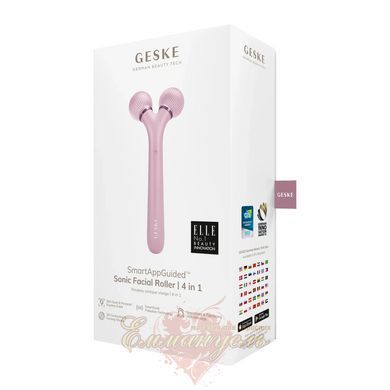 Электронный ультразвуковой ролик для массажа лица GESKE Sonic Facial Roller 4в1 Pink HB0181 фото