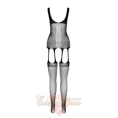 Bodystocking - Passion ECO BS007 black, with access, silhouette pattern, imitation garters