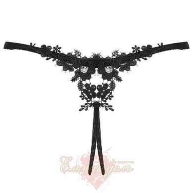 Прозорі стринги з відкритою промежиною Obsessive Celia Noir XS/S &mdash; еротична білизна з мереживом SO7871 фото