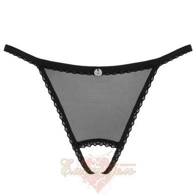 Прозорі стринги з відкритою промежиною Obsessive Celia Noir XS/S &mdash; еротична білизна з мереживом SO7871 фото