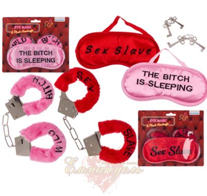 Plush handcuffs and eye mask - Sex Slave Red