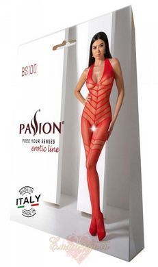 Бодистокинг с плетением на животике &ndash; Passion BS100 One Size, red, декоративный шов, с доступом SO8942 фото