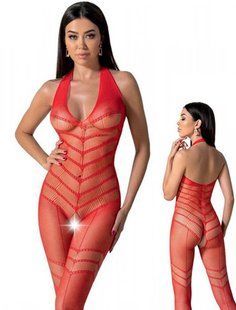 Бодистокинг с плетением на животике &ndash; Passion BS100 One Size, red, декоративный шов, с доступом SO8942 фото