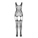 Bodystocking - Passion ECO BS007 white, with access, silhouette pattern, imitation garters