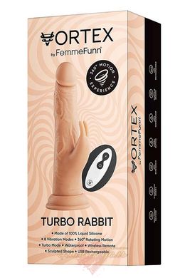 Rabbit vibrator with suction cup - FemmeFunn Vortex Turbo Rabbit with remote control, Flesh