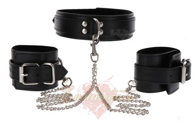 Широкий ошейник с наручниками и цепью - Taboom Heavy Collar and Wrist Cuffs