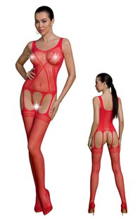 Бодистокинг - Passion ECO BS007 red, с доступом, силуэтный рисунок, имитация подвязок