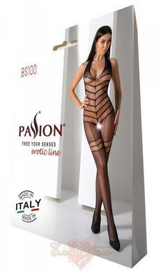Bodystocking with weaving on the belly &ndash; Passion BS100 One Size, black, decorative seam, with access SO8941 &mdash; photos