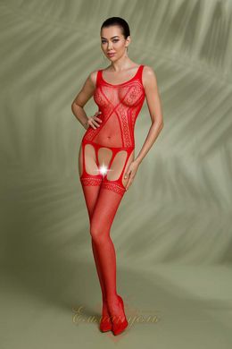 Bodystocking - Passion ECO BS007 red, with access, silhouette pattern, imitation garters