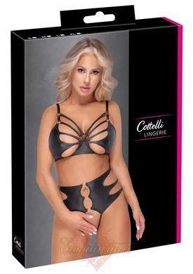 Сексуальный комплект нижнего белья Cottelli с открытым доступом, черный &ndash; бюстгальтер и трусики с кольцами, S 22145121021 фото