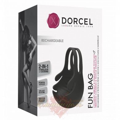 Эрекционное кольцо с вибрацией и стимуляцией мошонки - Dorcel FUN BAG, перезаряжаемое