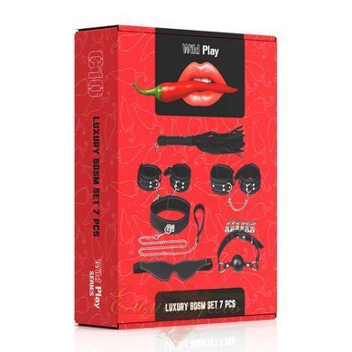 BDSM set 4 items - Erospace Wild Play C10, mask, whip, handcuffs, shackles, collar with leash, gag, locks 62050072-0010 &mdash; photos