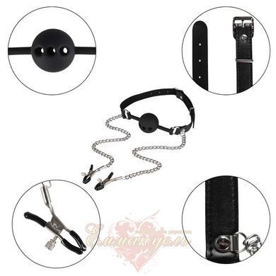 Gag with silicone ball and nipple clamps - Erospace Wild Play C15 62050072-0015 &mdash; photos
