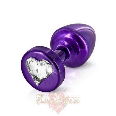 Butt plug - Diogol Anni R Heart Purple: Crystal 30mm, with Swarovsky crystal in the shape of a heart