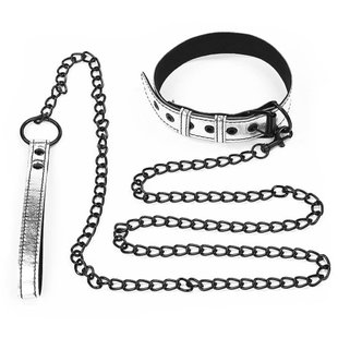 Ошейник с поводком - Bondage Fetish Metallic Pup Collar With Leash