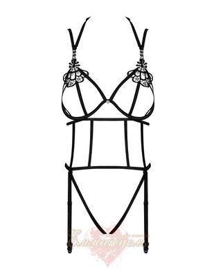 Strap bodysuit with access - Obsessive Badossa crotchless teddy L/XL, black