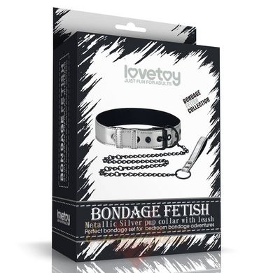 Ошейник с поводком - Bondage Fetish Metallic Pup Collar With Leash