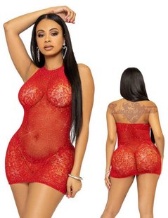 Leg Avenue Rhinestone halter mini dress OS Red