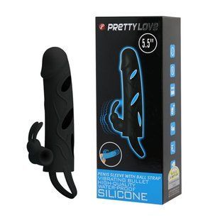 Насадка на член - Pretty Love 5,5 Inch Vibrating Penis Sleeve Black 6603BI0405 фото
