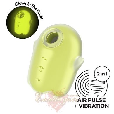 Вакуумний кліторальний стимулятор з вібрацією - Satisfyer Glowing Ghost Yellow, світиться в темряві