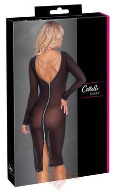 Sheer Black Cottelli Dress with Chains and Open Back, Knee-Length, S 27184801021 &mdash; photos