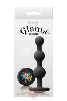 Анальна пробка з кристалом - Glams Ripple Rainbow Gem, Black
