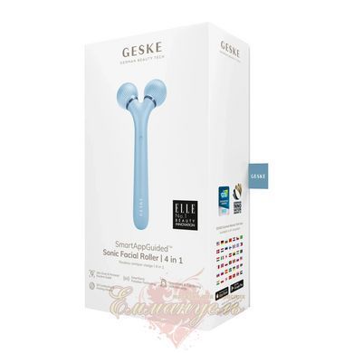 Электронный ультразвуковой ролик для массажа лица GESKE Sonic Facial Roller 4в1 aquamarine HB0182 фото