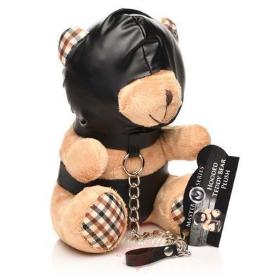 Плюшевый мишка HOODED Teddy Bear БДСМ в кожаном капюшоне с поводком, 23x16x12 см SO9815 фото