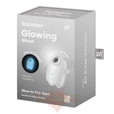 Вакуумний кліторальний стимулятор з вібрацією - Satisfyer Glowing Ghost White, світиться в темряві