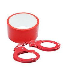 Набор - Dream toys BondX Metal Cuffs and Ribbon Red, наручники, скотч