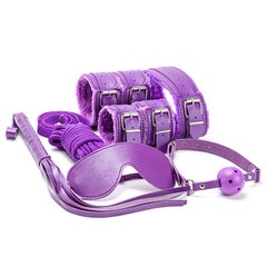 BDSM set - BDSM Fetish Set 7 Pieces Purple Guilty Toys, mask, gag, flogger, leash with collar, 4 cuffs, rope