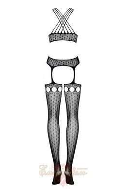 Obsessive Bodystocking G313 Black S/L &ndash; lace, lacing, geometric pattern, open crotch 410465 &mdash; photos