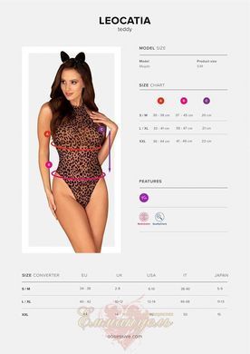 Боді леопардовий - Leocatia Obsessive, S/M, боді, обруч з вушками SO7712 фото