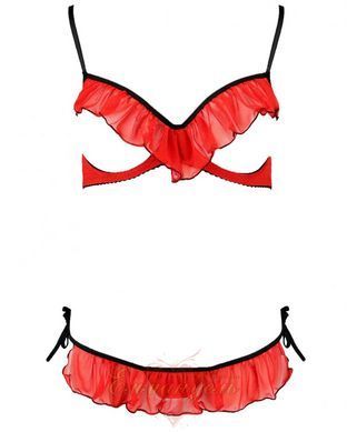 Комплект белья - CHERRY SET OpenBra red S/M - Passion Exclusive: открытый лиф, трусики-юбочка PS25508 фото