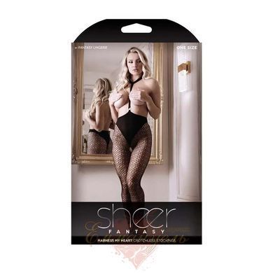 Сексуальный комбинезон с открытой грудью - Sheer Fantasy, с узором, One Size, черный SF04262 фото