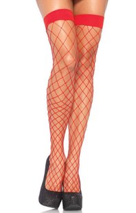 Чулки - Leg Avenue Fence Net Thigh Highs OS, Red