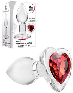 Стеклянная анальная пробка - Adam & Eve Red Heart Gem Glass Plug Small