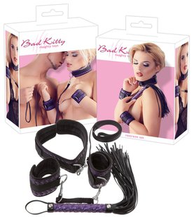 Набор БДСМ - 2492318 Bondage Set purple/black, наручники, ошейник, поводок, плетка