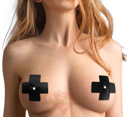 Sexy chest stickers with rhinestones - Art of Sex - Ruth pestis with Crystal, Black