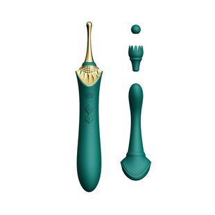 Вагинально-клиторальный вибратор Zalo Bess Turquoise Green, многофункциональный с насадками SO6652 фото