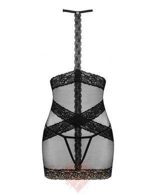 Translucent shirt with an open chest - Obsessive Lacrisia chemise XS/S, black, with a choker