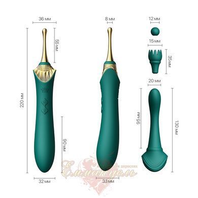 Вагинально-клиторальный вибратор Zalo Bess Turquoise Green, многофункциональный с насадками SO6652 фото