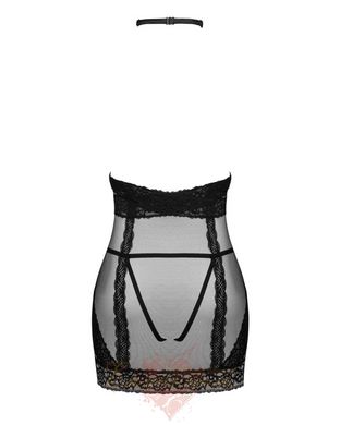 Translucent shirt with an open chest - Obsessive Lacrisia chemise M/L, black, with a choker