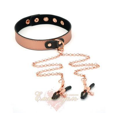 Liebe Seele Rose Gold Memory Collar With Nipple Clamps, leather SO9495 &mdash; photos