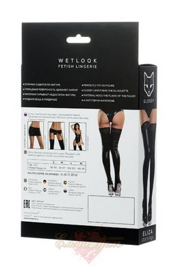 Stockings - Glossy Wetlook with Lace Insert, Black - S