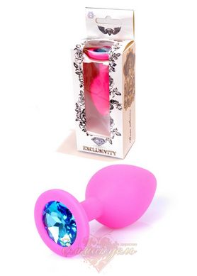 Анальная пробка - Jewellery Pink Silikon PLUG MediumLight Blue Diamond