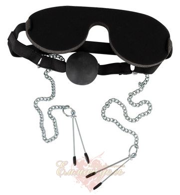 Set of BDSM - Mundknebel mit Kette, mask, gag, clamps