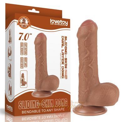 Фалоімітатор Sliding-Skin Dual Layer Dong 7" Brown з реалістичною текстурою та подвійним шаром 6452LV317301 фото