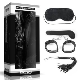 Набор БДСМ - Bondage Kit Vibrating Black, маска, наручники, флогер, вибрик